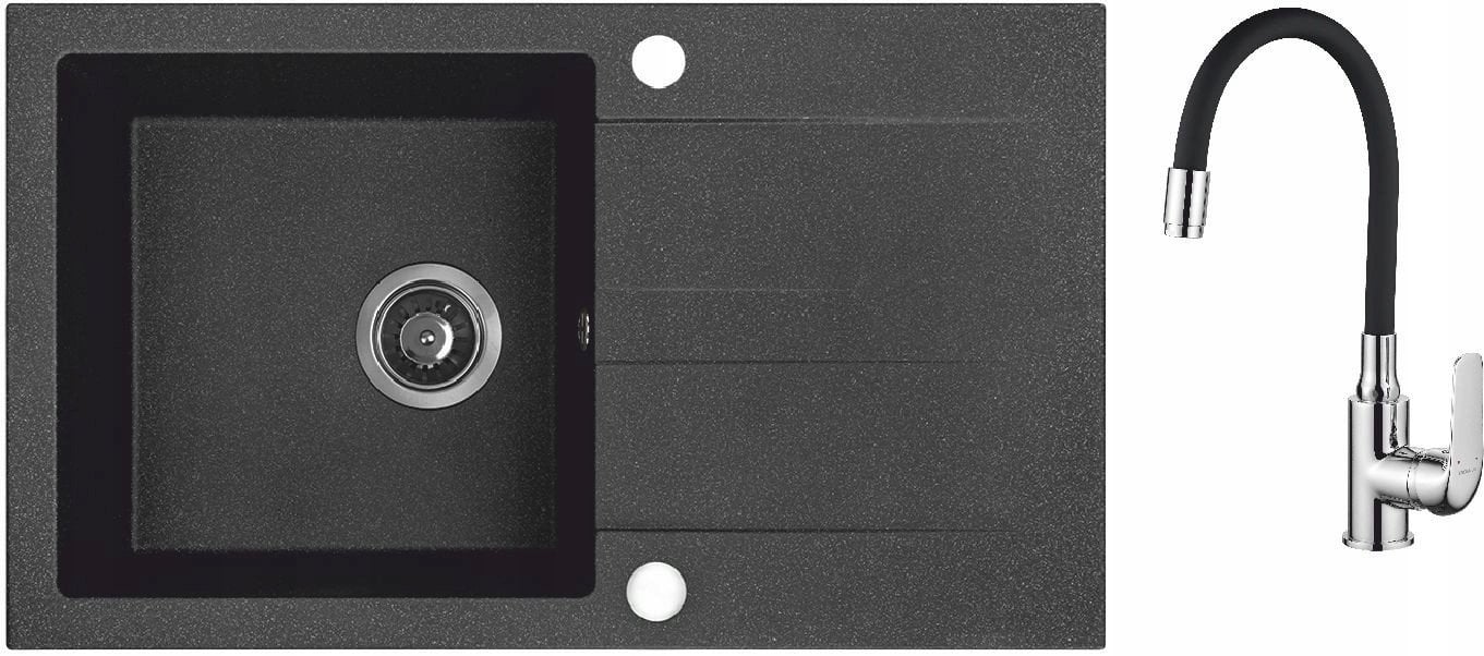 AQ.901-1011505 / AQUAFORM / MARANELLO ELASTICO / ZLEW GRANIT CZARNY 44X76CM , 1K+OC , BATERIA ELASTYCZNA , SYFON /