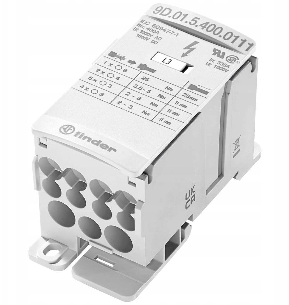 Finder Blok rozdzielczy dystrybucyjny 400A wejście 1x185mm2 / wyjście 2x35mm2, 5x16mm2, 4x10mm2 9D.01.5.400.0111