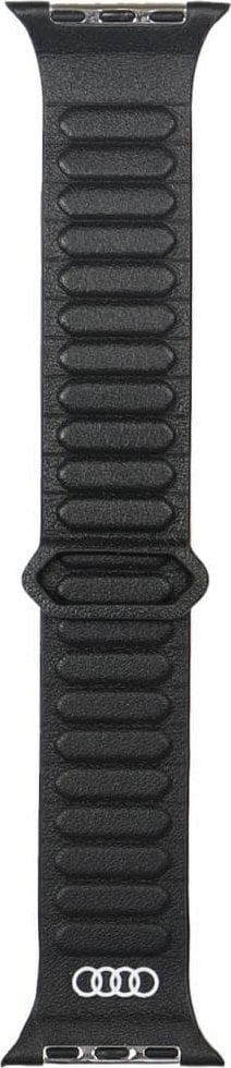 Pasek Audi Logo Genuine Leather Magnetic Ring do Apple Watch 44/45/46/49mm czarny