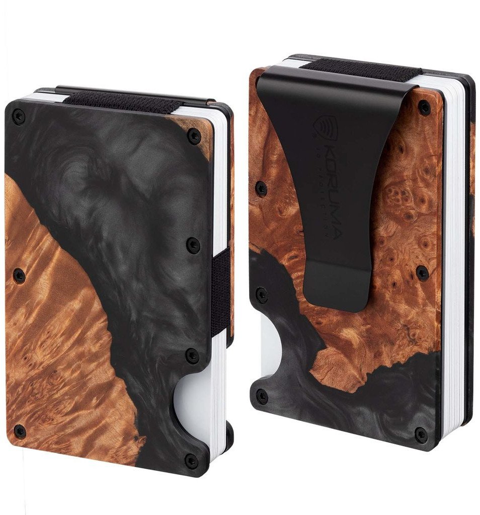 Aluminiowe etui z klipsem na karty kredytowe (drewno + czarna żywica) Uniwersalny