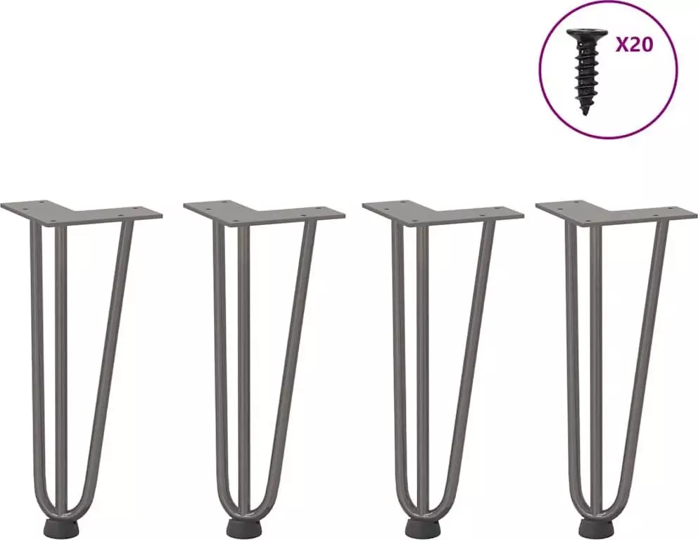 Nogi do stołu Hairpin, 4 szt., naturalna stal, 30 cm, lita stal