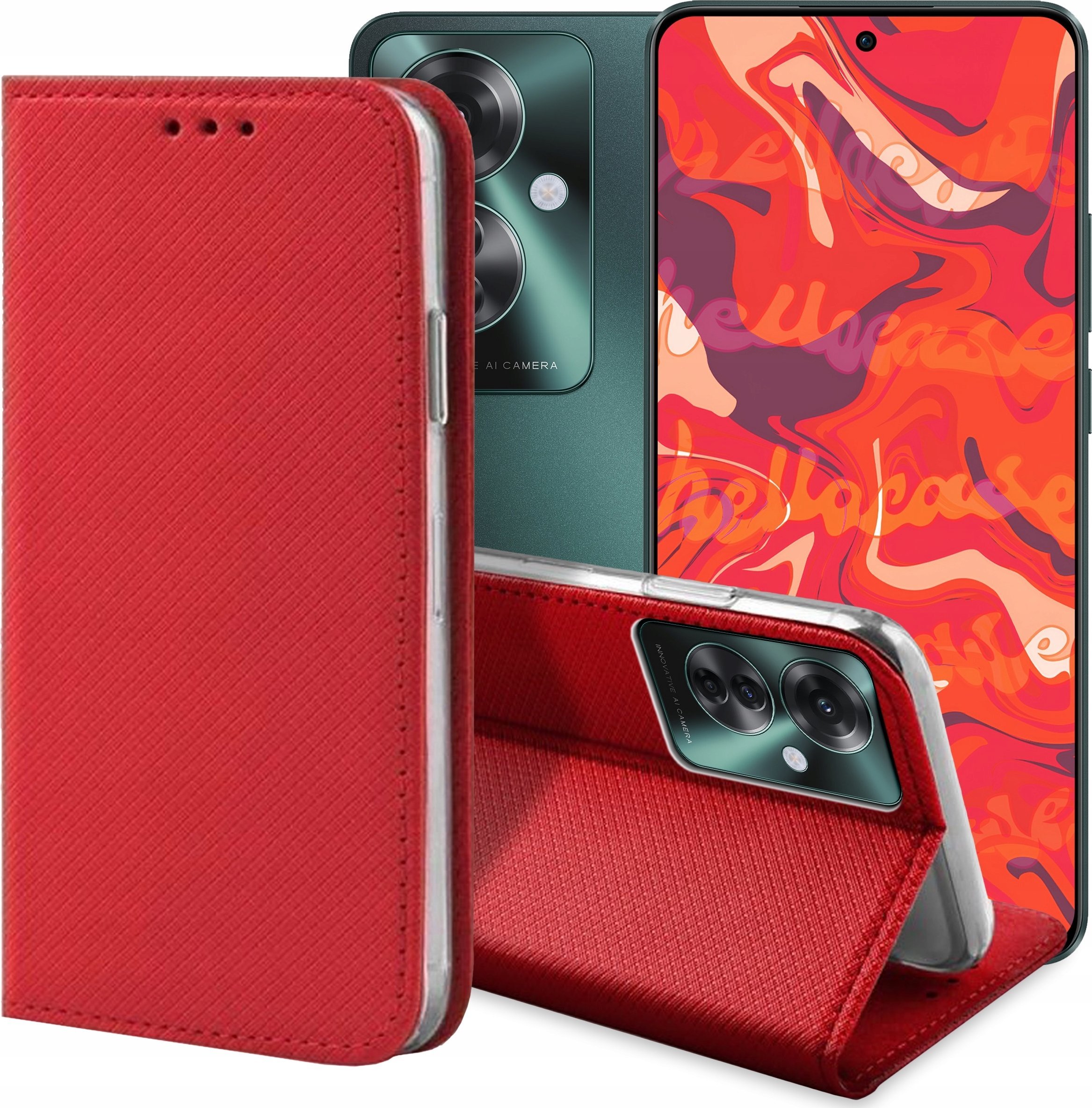 Hello Case ETUI Z KLAPKĄ DO OPPO RENO 11F 5G CZERWONE ZAMYKANE MAGNETYCZNE KABURA FLIP
