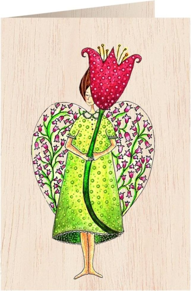 Cozywood Karnet drewniany C6 + koperta Anioł z kwiatem