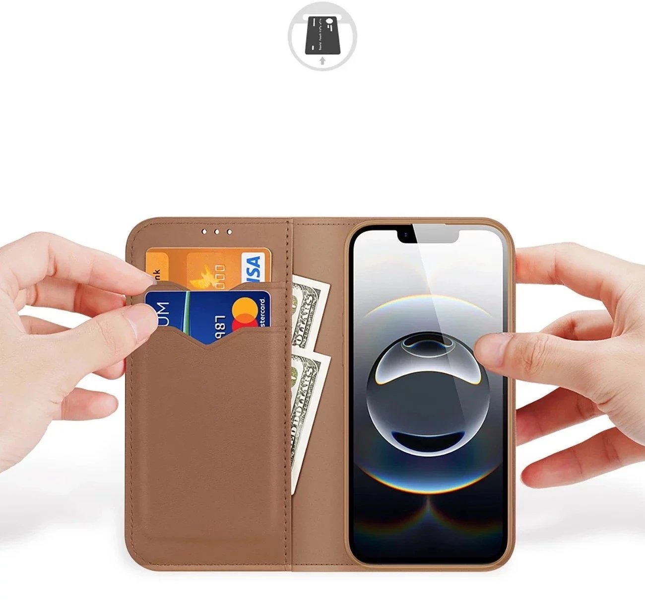 Etui ochronne do iPhone 16e Dux Ducis Hivo z klapką i ochroną RFID - brązowe