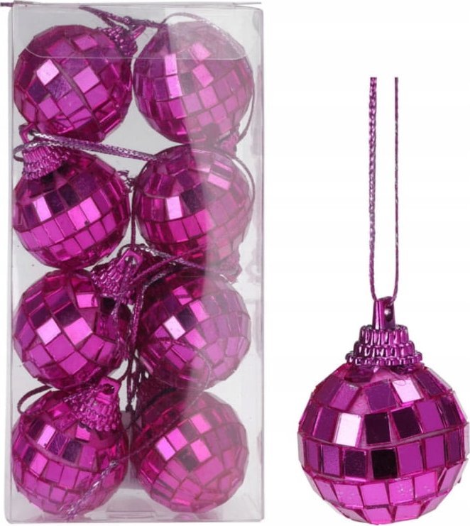 Koopman Zestaw 8 bombek 3 cm na choinkę kule lustrzane różowe