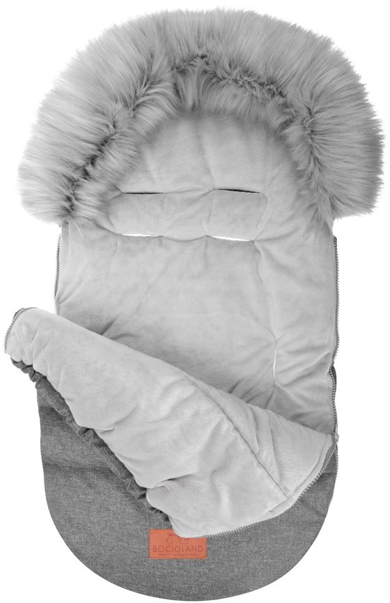 Bocioland Zimowy śpiworek do wózka z futerkiem - Szary, rozmiar 90 U