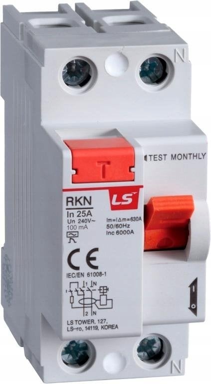 Wyłącznik różnicowoprądowy 2P 25A 0,1A typ A RKN2P 25A 100MAA 06220445R0