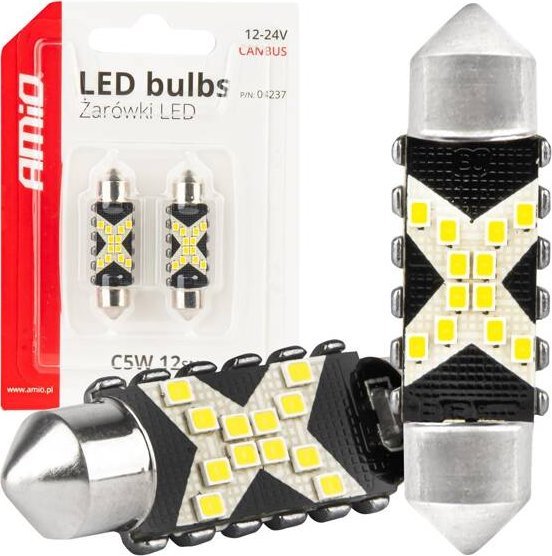 Żarówki LED CANBUS Festoon C5W 12SMD 2016 39mm White 12V 24V AMIO-04237