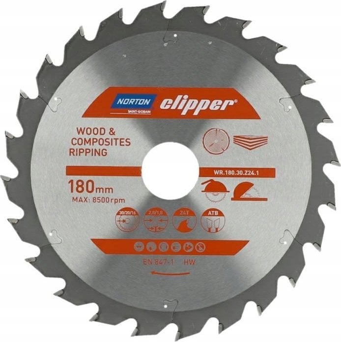 Norton NORTON PIŁA TARCZOWA 180mm x 30mm x 24z DREWNO I KOMPOZYTY ATB (2,8 / 1,8)