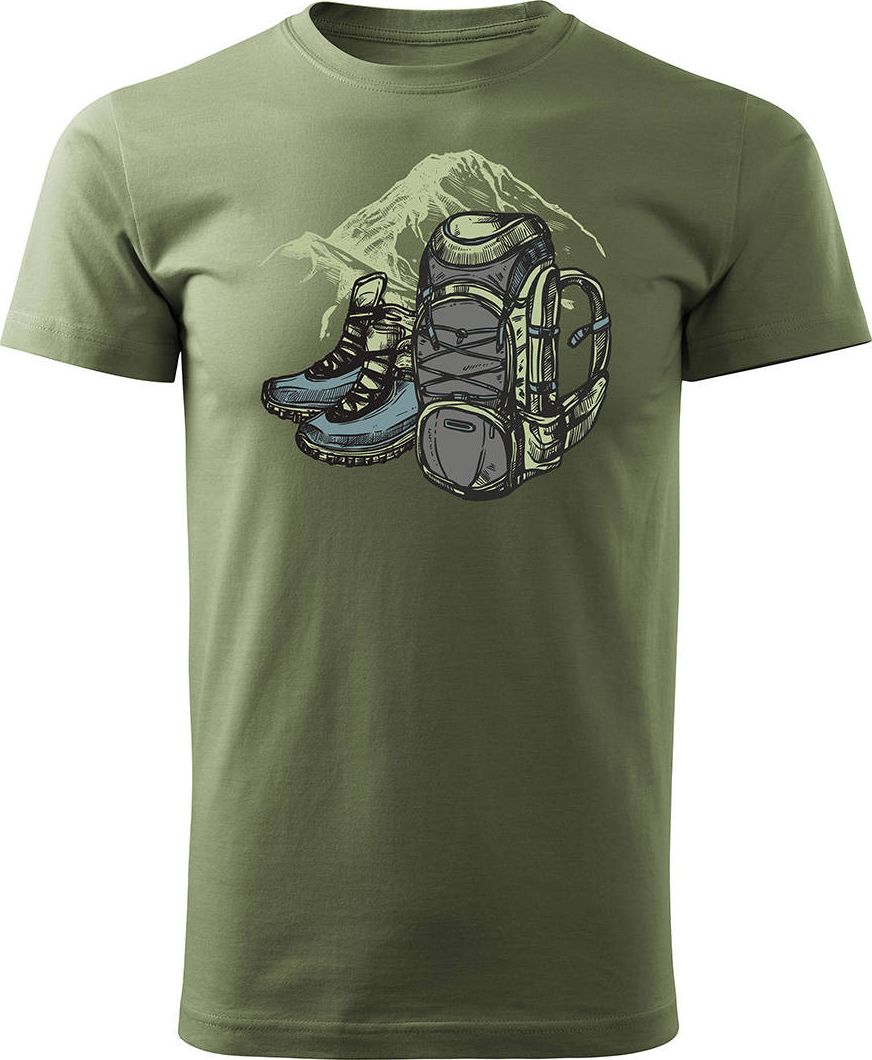 Topslang Koszulka z plecakiem z górami w góry turystyczna trekkingowa męska khaki REGULAR XL