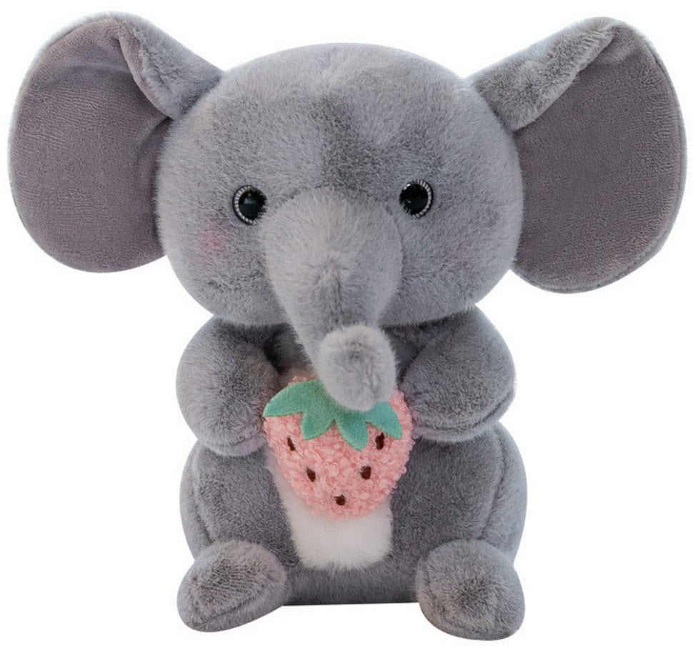 Pluszowa Maskotka Przytulanka Słoń Z Truskawką Szary 23cm