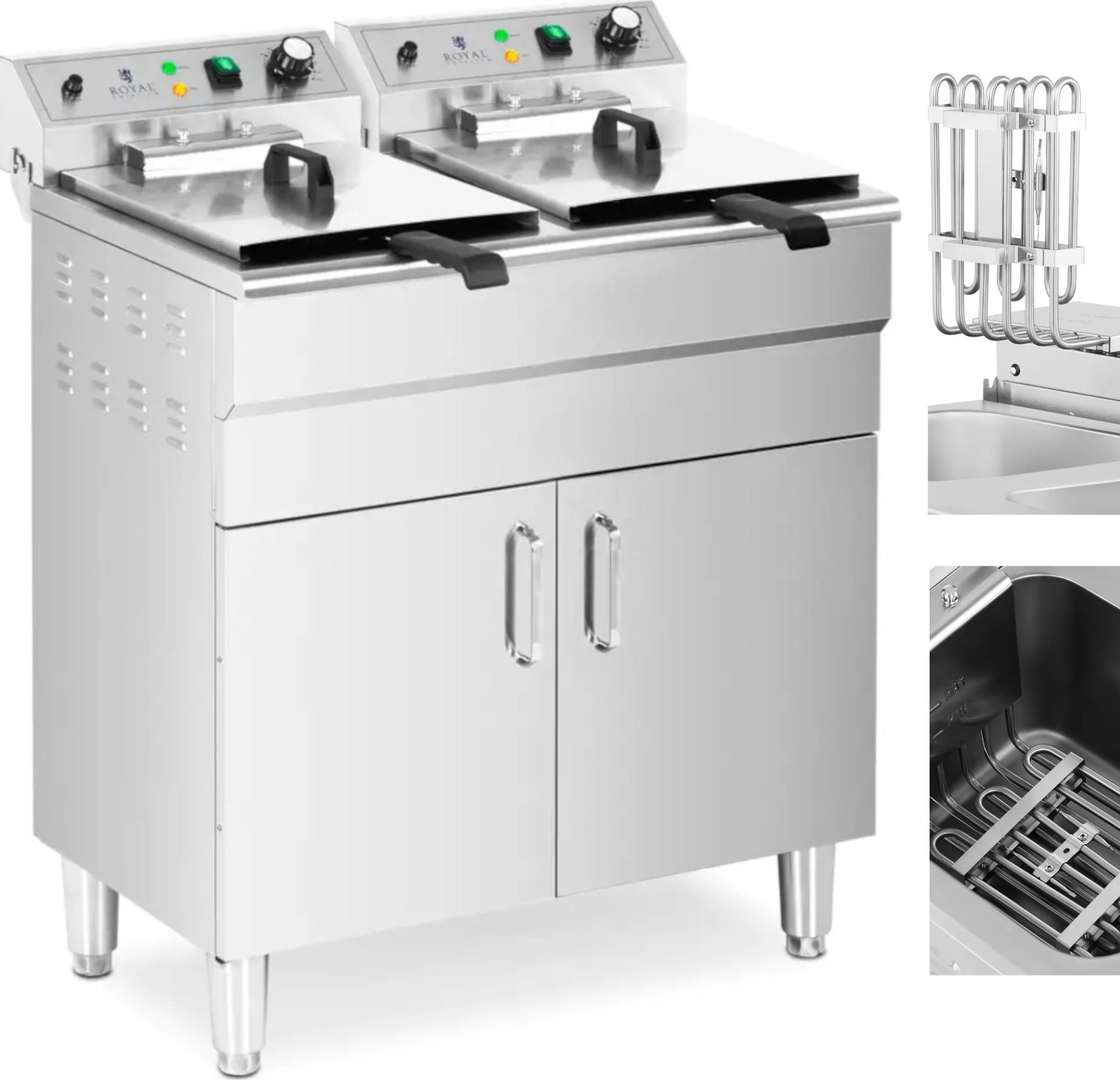 Royal Catering Frytownica elektryczna podwójna wolnostojąca z szafką 400 V 10000 W 26 l Frytownica elektryczna podwójna wolnostojąca z szafką 400 V 10