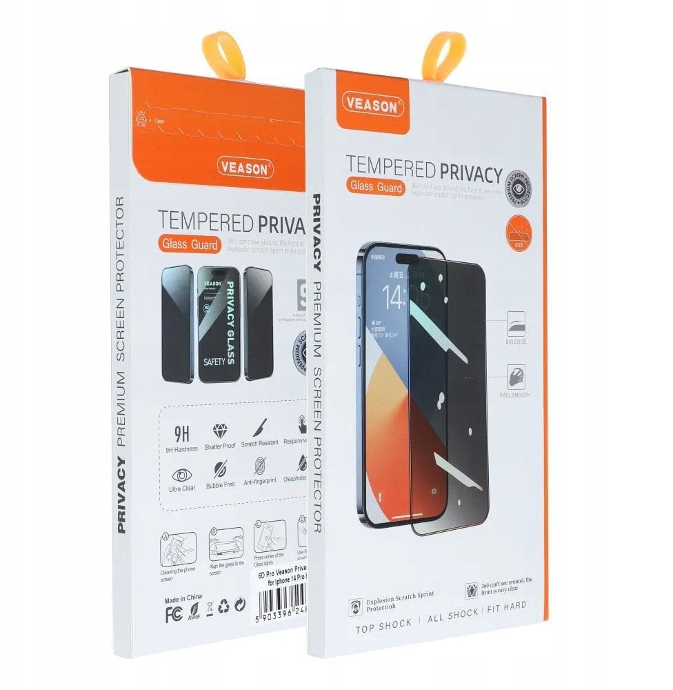 Szkło Hartowane 6D Pro Veason Privacy Glass - do Iphone 17 Pro czarny