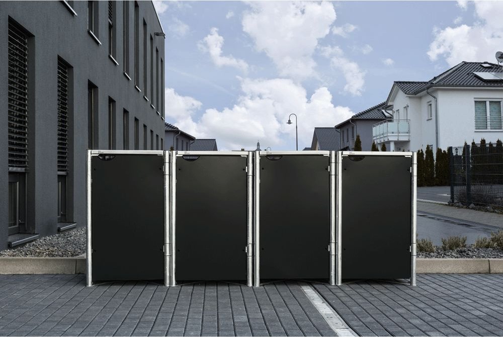 Hide Hide Metalowy pojemnik na śmieci na 4 pojemniki na śmieci 120 litrów Czarny 64x242x115cm