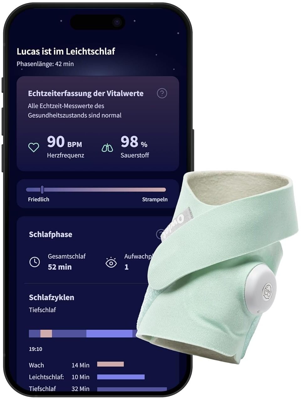 Owlet Dream Sock Pulsoksymetr monitor zdrowia dziecka kolor miętowy
