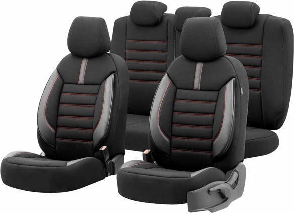 AMiO Komplet pokrowców na fotele samochodowe OTOM LIMITED 101 BLACK/RED 3-ZIP