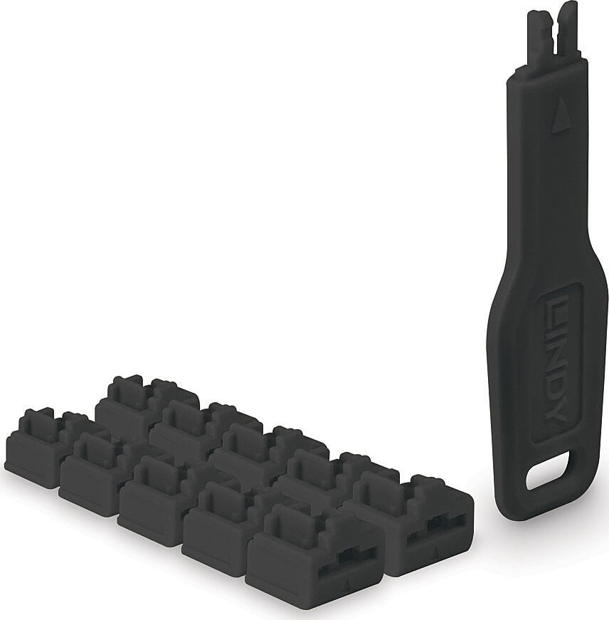 Lindy 47891 bloker portów Blokada portu + klucz RJ-45 Czarny Kopolimer akrylonitrylo-butadieno-styrenowy (ABS) 10 szt.