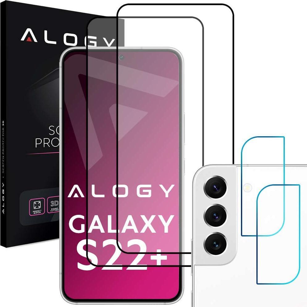 Alogy 2x Szkło Full Glue FC + 2x Szkło na obiektyw kamerę do Samsung Galaxy S22 Plus