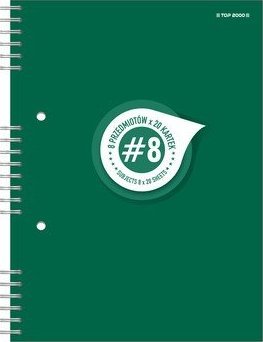 Kołozeszyt B5 160 kartek z registrami w kratkę, 8 przedmiotów, Top-2000