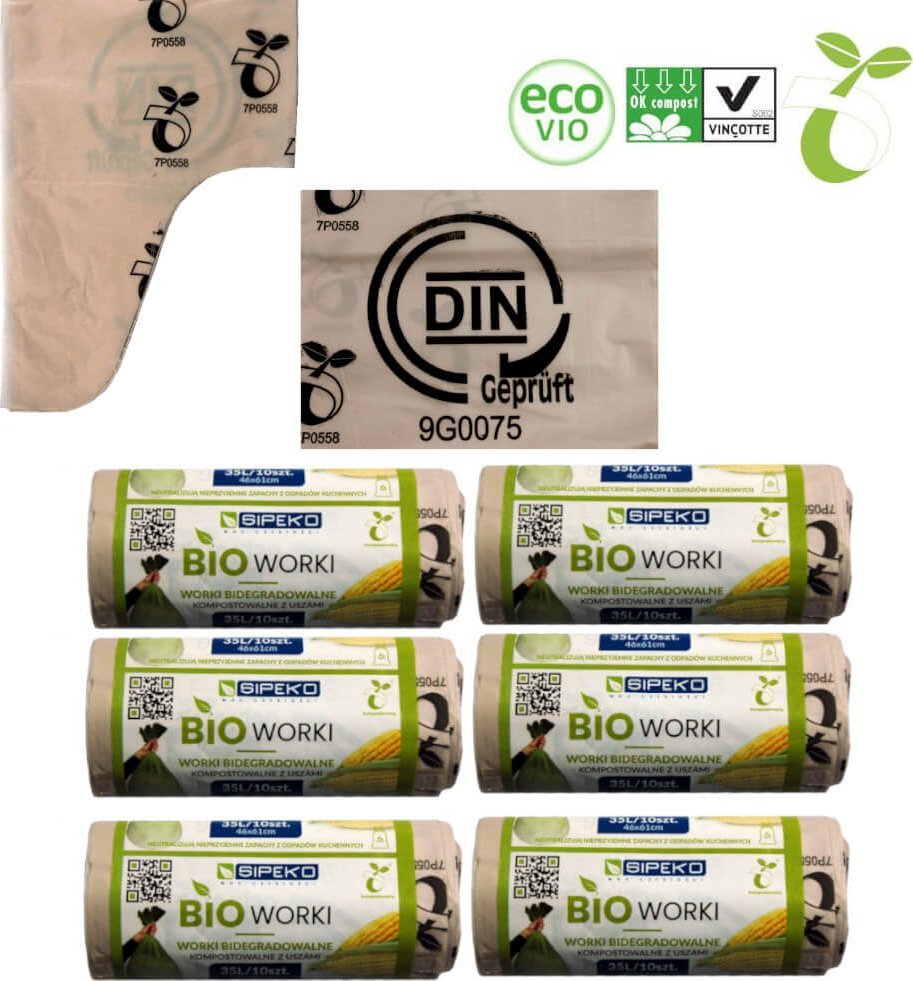 Sipeko Worki biodegradowalne kompostowalne ATEST 35L 60sz