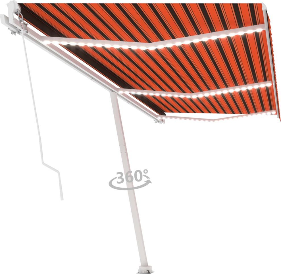 vidaXL Ręcznie zwijana markiza z LED, 600x300 cm, pomarańczowo-brązowa