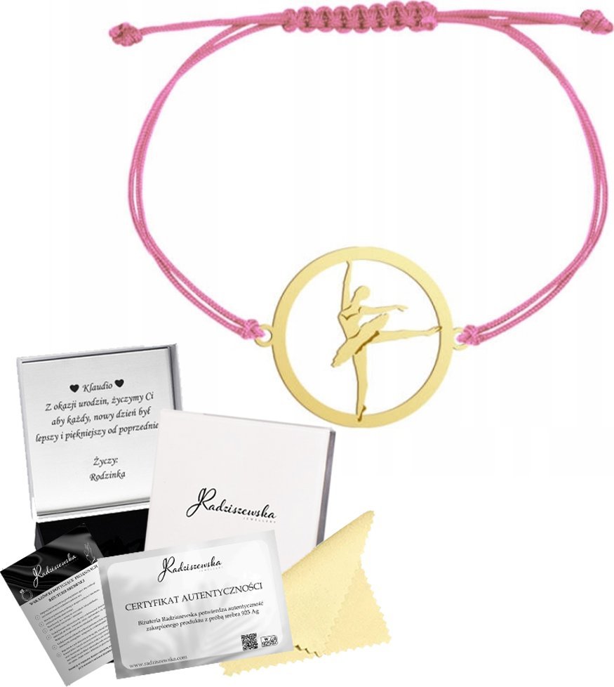 Radziszewska Jewellery Złota Bransoletka Baletnica Balet na sznurku 925 GRAWER DEDYKACJA GRATIS