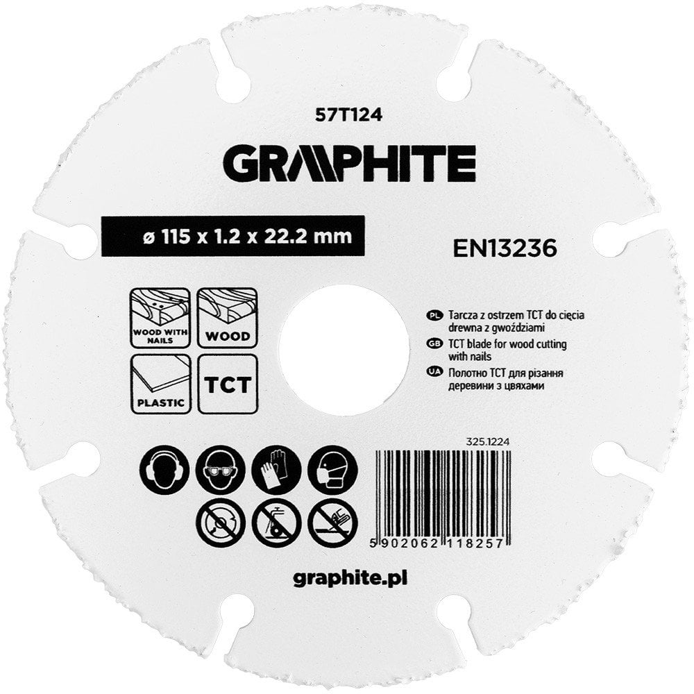 Tarcza z ostrzem TCT do cięcia drewna z gwoździami 115 x 1.2 x 22.22 mm