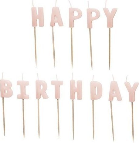 Świeczki Happy Birthday różowe 2,5cm 13szt