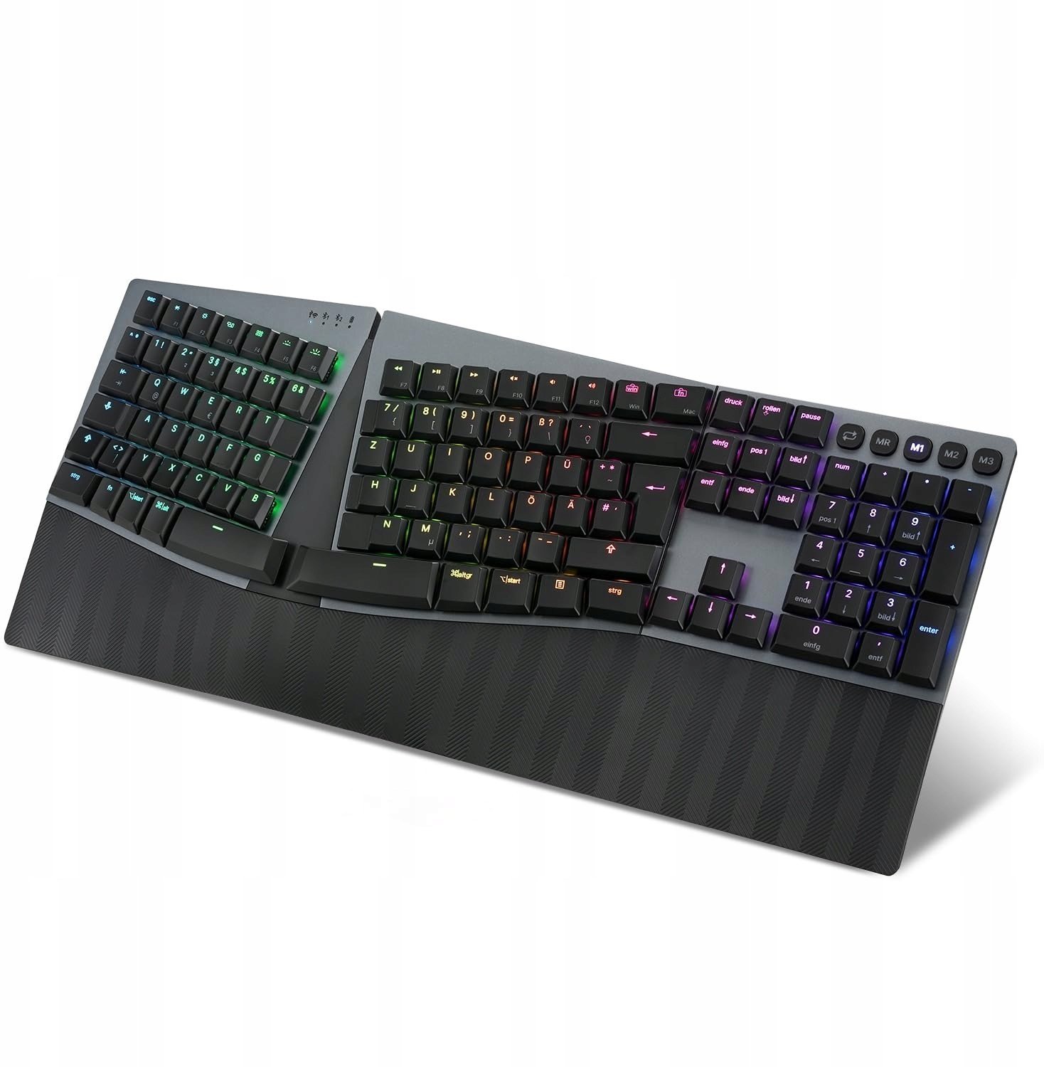 Klawiatura Perixx Perixx PERIBOARD-835 BR DE, wireless RGB illuminated ergonomic mechanical keyboard - flat brown tactile switches