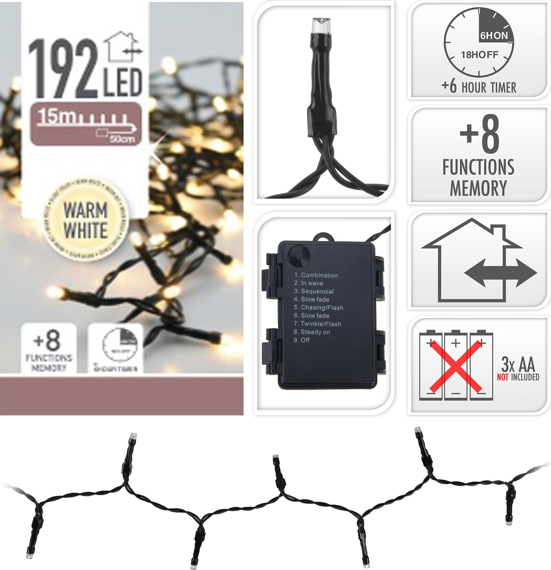 Lampki choinkowe 192 LED białe ciepłe