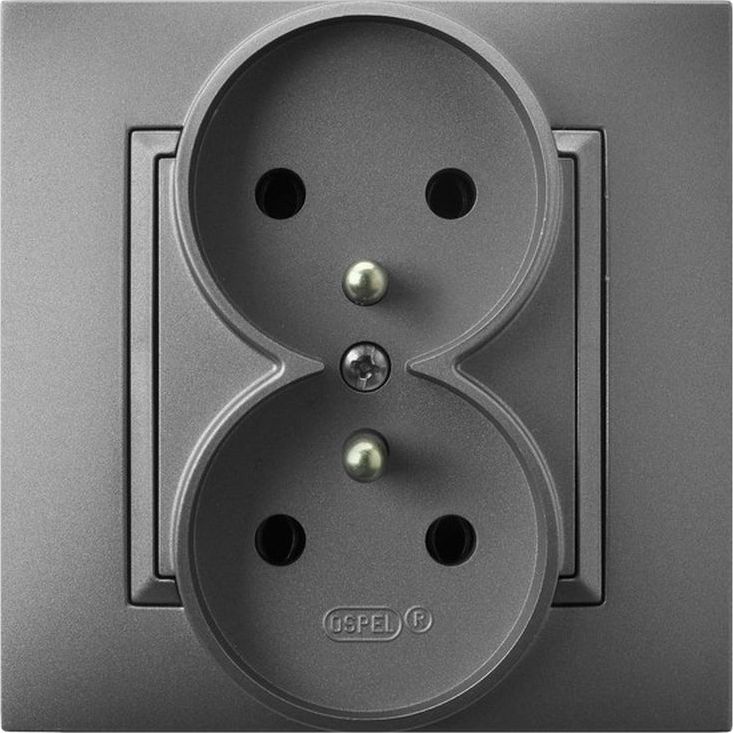 Ospel ARIA Gniazdo podwójne z/u szary mat GP-2UZ/70