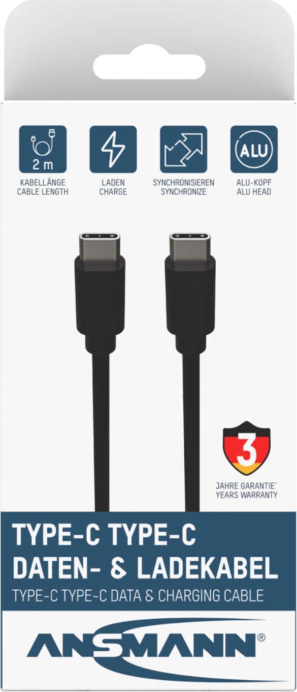 Kabel USB Ansmann USB-C - USB-C 2 m Czarny (456498)