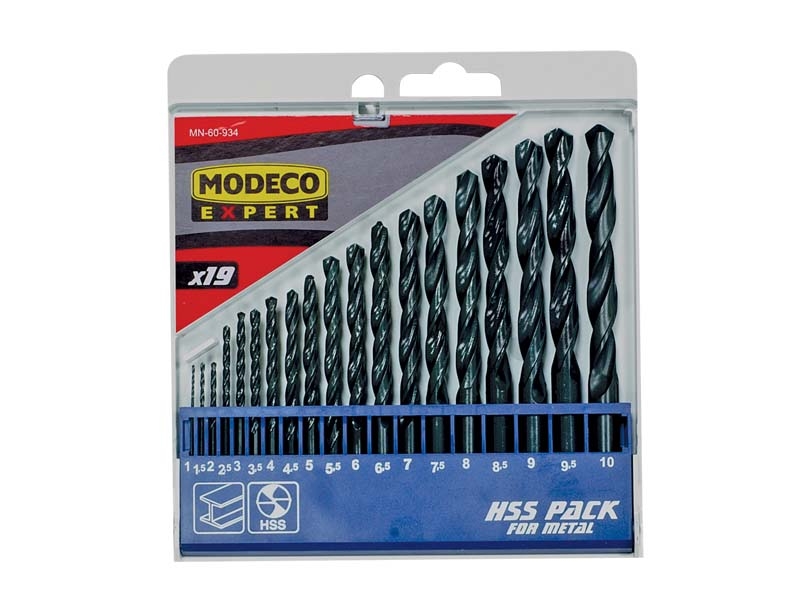 Wiertło Modeco do metalu HSS walcowe 1,5 2 7 4,5 4 5,5 5 1 3 2,5 3,5 6 10 6,5 7,5 8 8,5 9 9,5mm zestaw (MN-60-934)