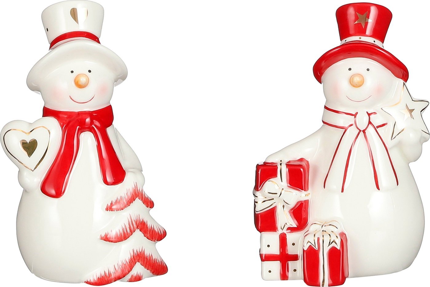 Direct Home and Garden Bałwanek Ceramiczny biało-czerwony 2 rodzaje 18,5x12x8,5 cm