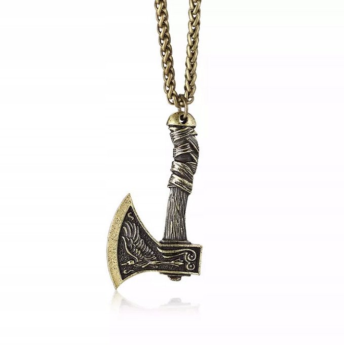 NASZYJNIK TOPÓR WIKINGA Siekiera DRWAL WILK 123