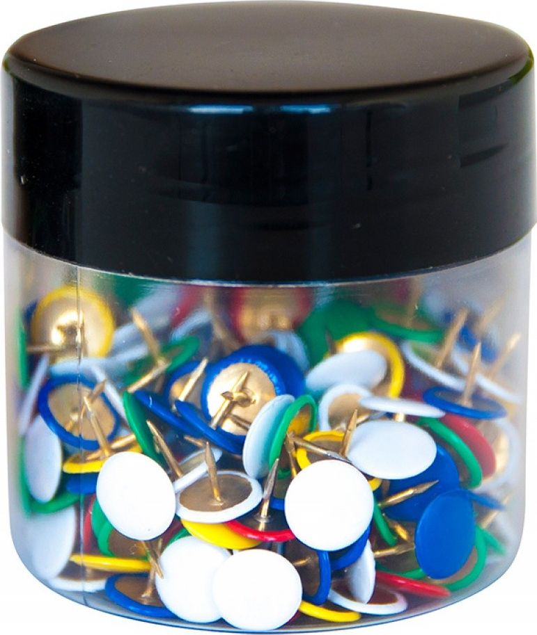 Q-Connect PINEZKI KLASYCZNE Q-CONNECT, W PLASTIKOWYM SŁOIKU, 300SZT., MIX KOLORÓW KF03649