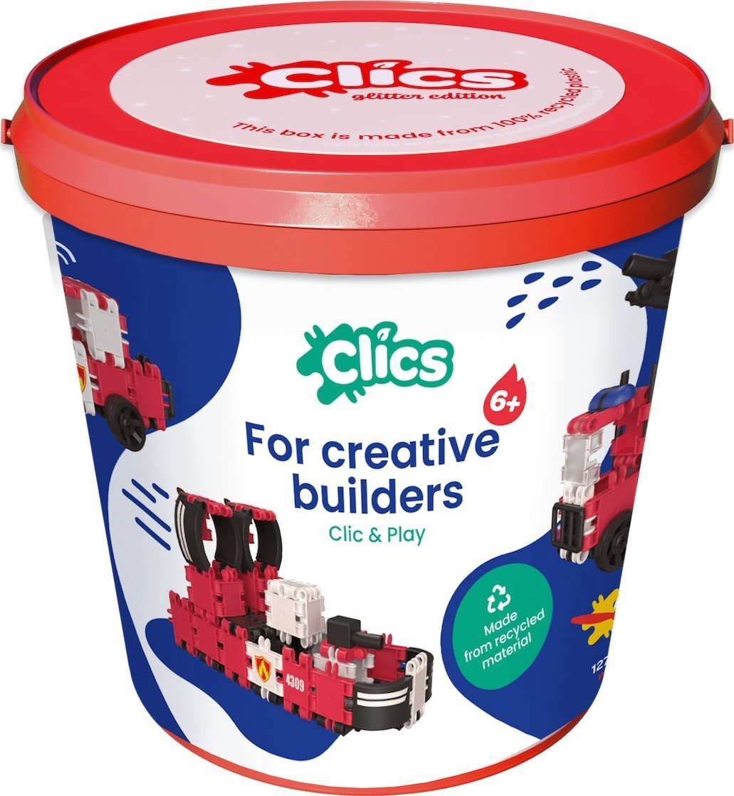 Clics Clics Wiaderko 8w1 127 el. - Klocki konstrukcyjne - Straż pożarna