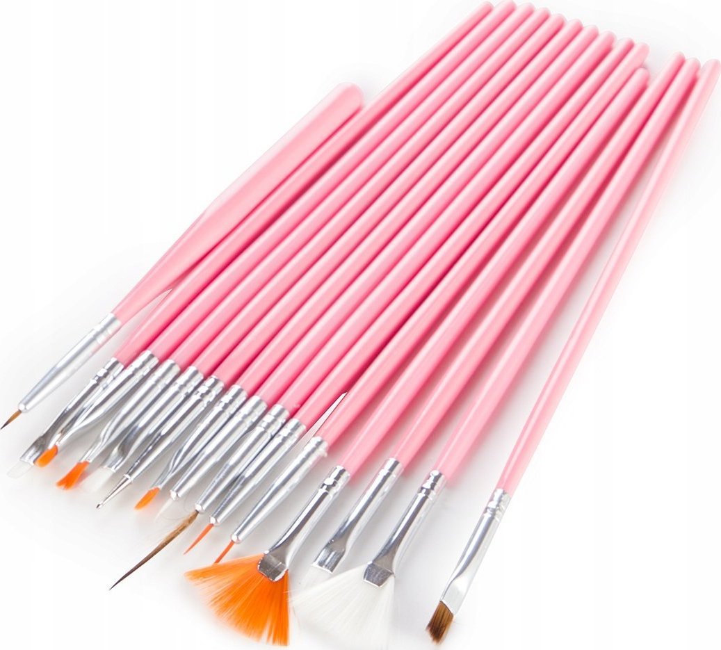 Cosmetics Zone Pędzelki do zdobień - zestaw 15 szt (różowe)