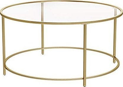 Vasagle Okrągły Stolik Kawowy, Szklany Stolik Ze Stalową Ramą, Stół Do Salonu, Stolik Pod Sofę, Szkło Hartowane, Złoto Lgt21g