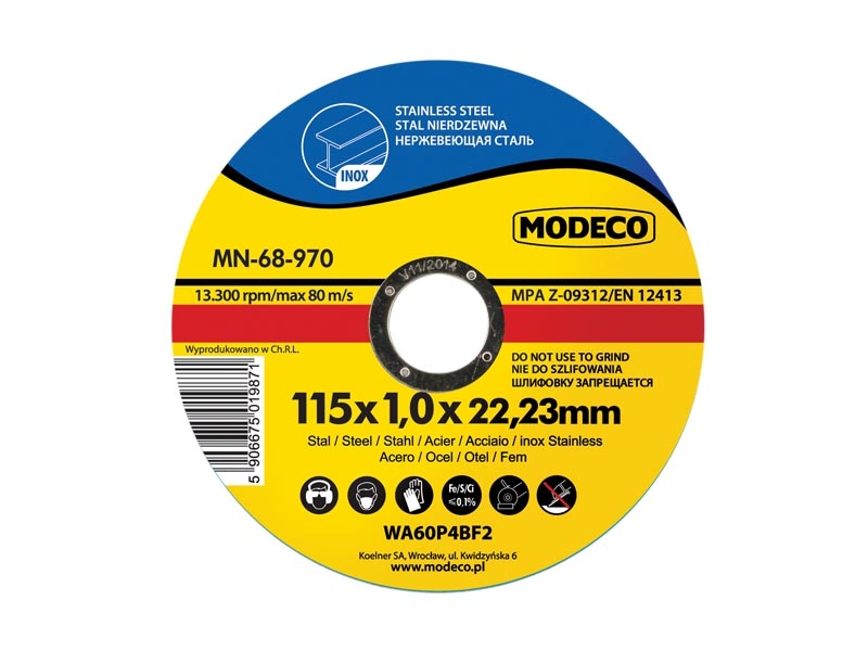 Modeco Ściernica płaska do cięcia stali 115x1x22,23mm 50szt. - MN-68-970