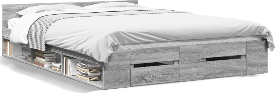 vidaXL vidaXL Rama łóżka z szufladami, szary dąb sonoma, 160x200 cm