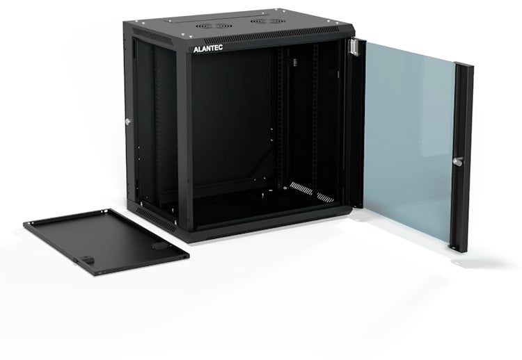 Szafa Alantec Szafa wisząca 19" 12U 600x450, drzwi szklane jednoskrzydłowe, tył osłona pełna demontowalna, osłony boczne pełne demontowalne zamykane n
