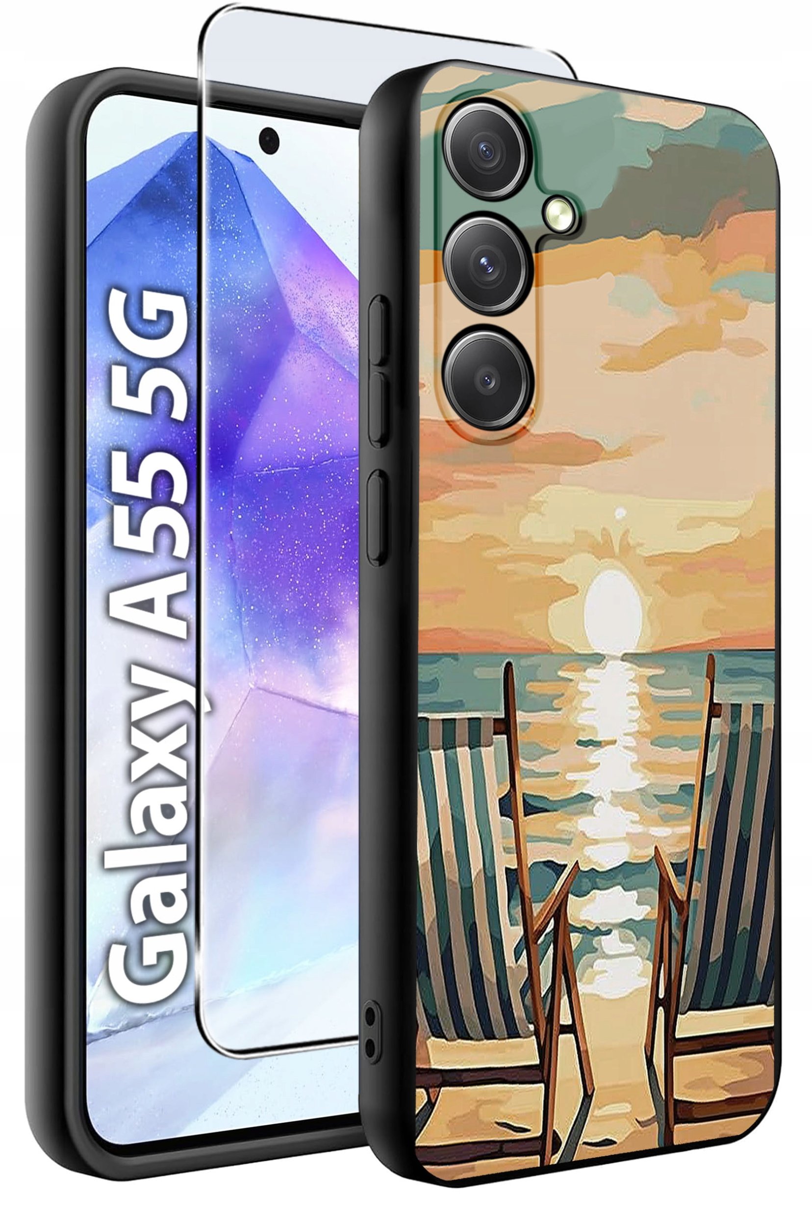 ETUI do Samsung A55 5G WZORY | SILIKONOWE MATT CASE + SZKŁO HARTOWANE 9H