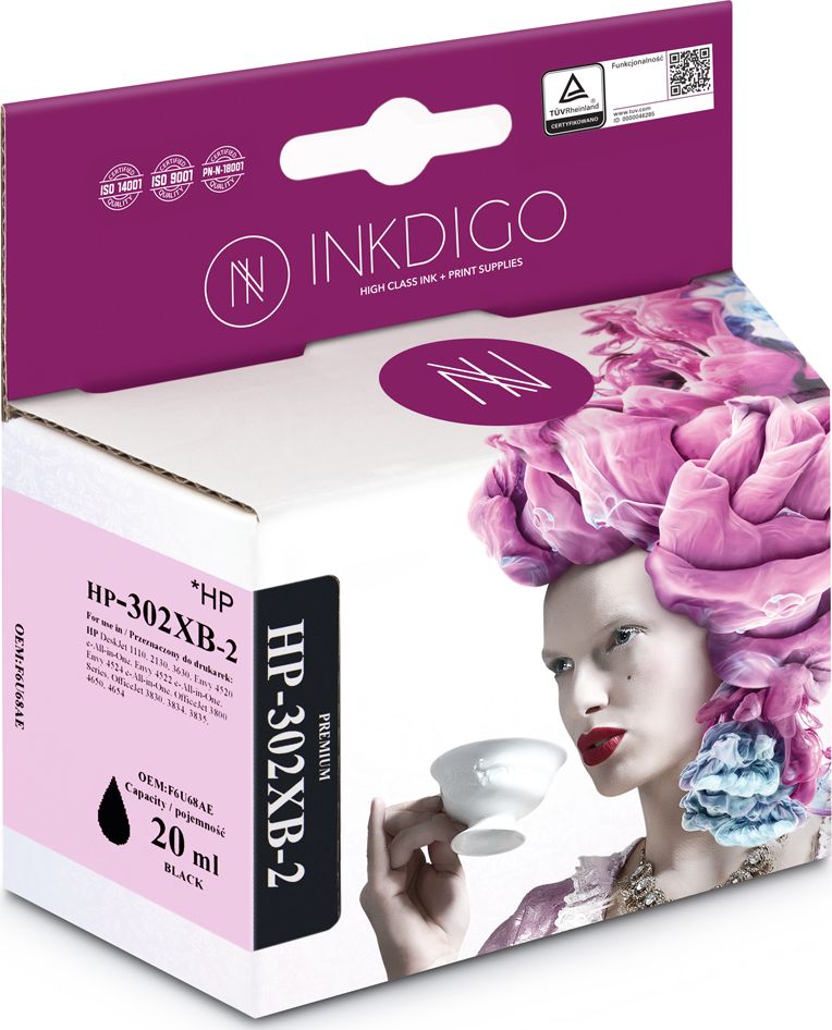 Tusz Inkdigo Tusz INKDIGO HP 302 XL F6U68AE, czarny, 20 ml