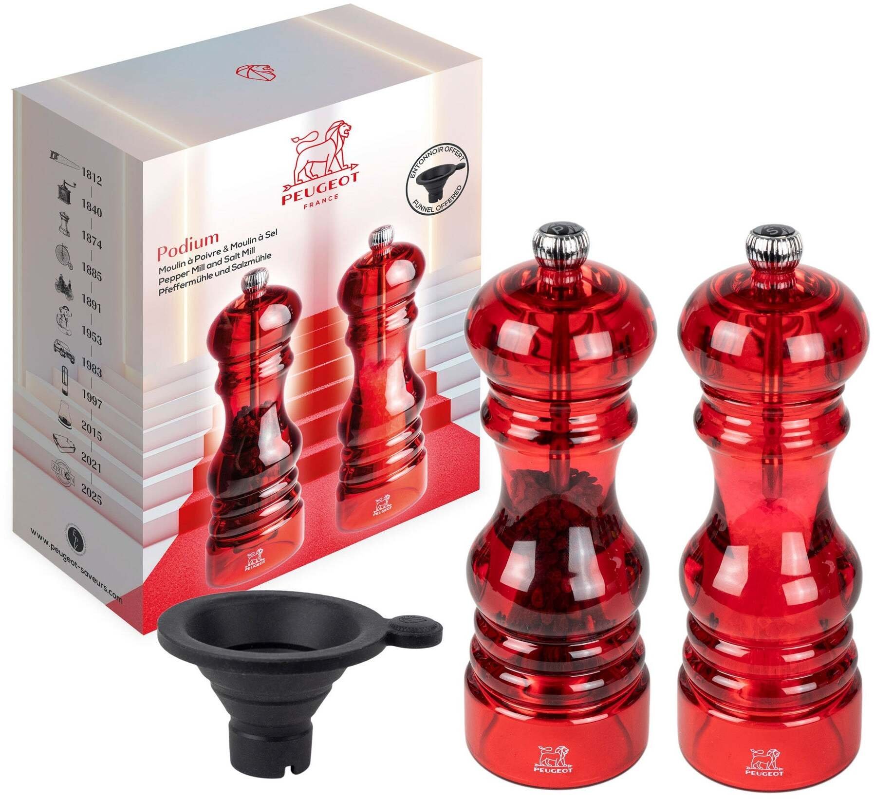 Młynek do przypraw Peugeot Podium Młynek do pieprzu i soli 18 cm Duo Acryl rot