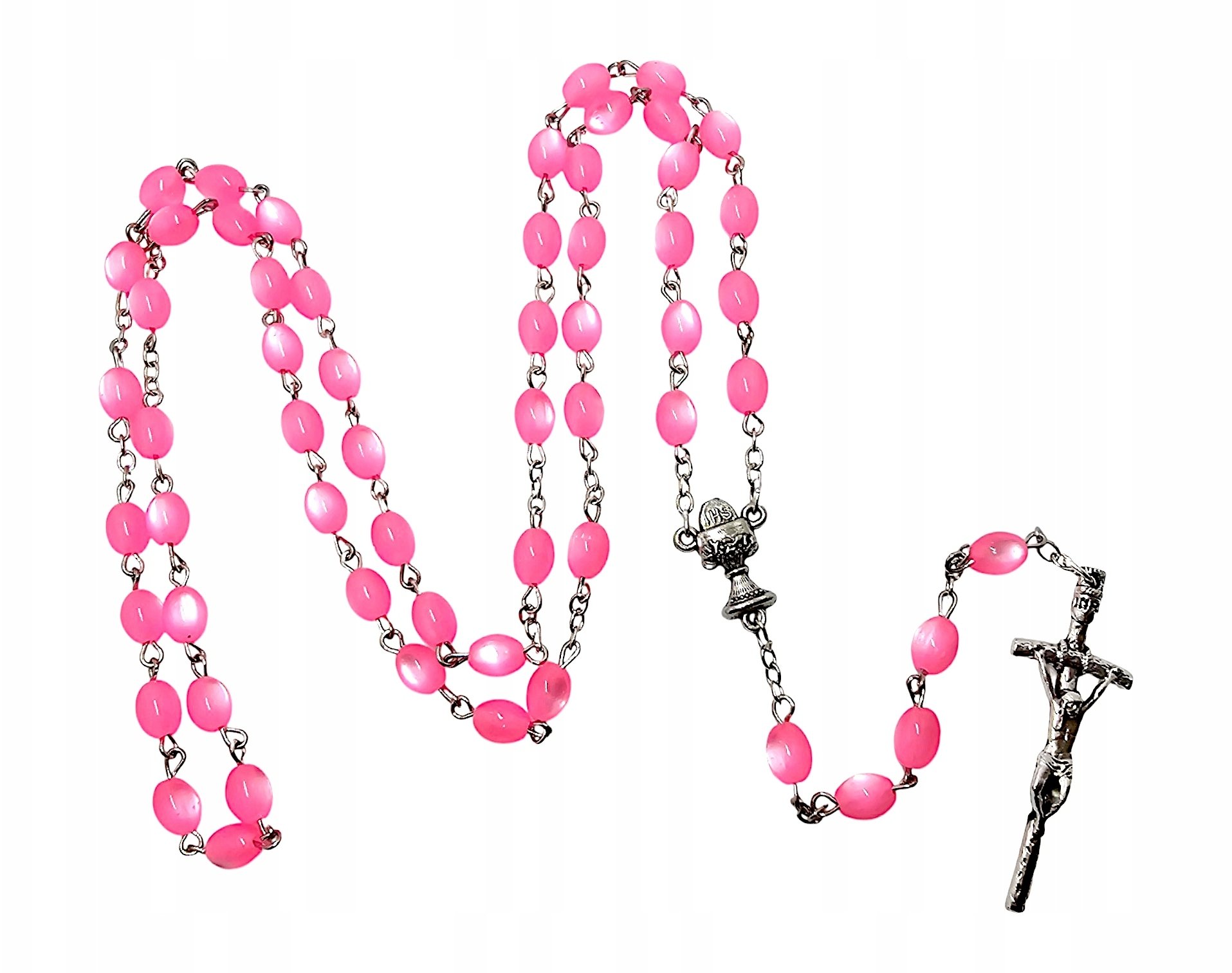 Różaniec Komunijny różowy