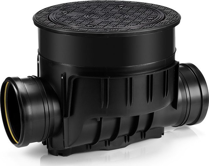 Karmat Kineta z zasuwą burzową do rur DN160 do zabudowy w posadzce, z pokrywą szczelną, kolor czarny