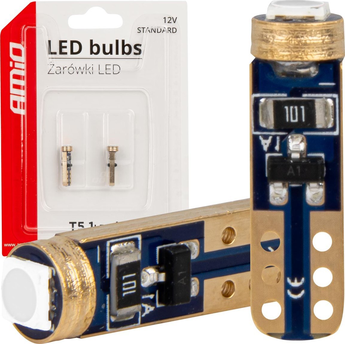 AMiO Żarówki led standard niebieskie t5 w1w 12v 3030 1led hp amio-03728