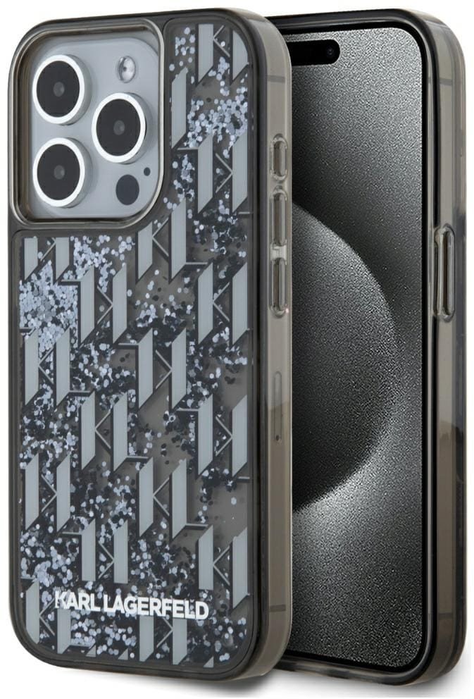 Etui Karl Lagerfeld Liquide Glitter Monogram Gradient do iPhone 15 Pro czarny