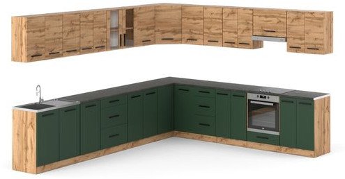 Meble Kuchenne Narożne Modułowe Z Blatem 6.8m Wotan Wotan Butelkowa Zieleń